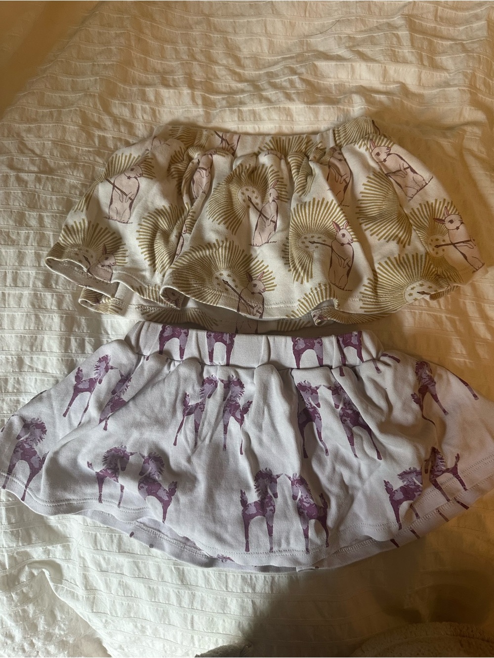 kate quinn cream and purple animal print ruffle skirts
